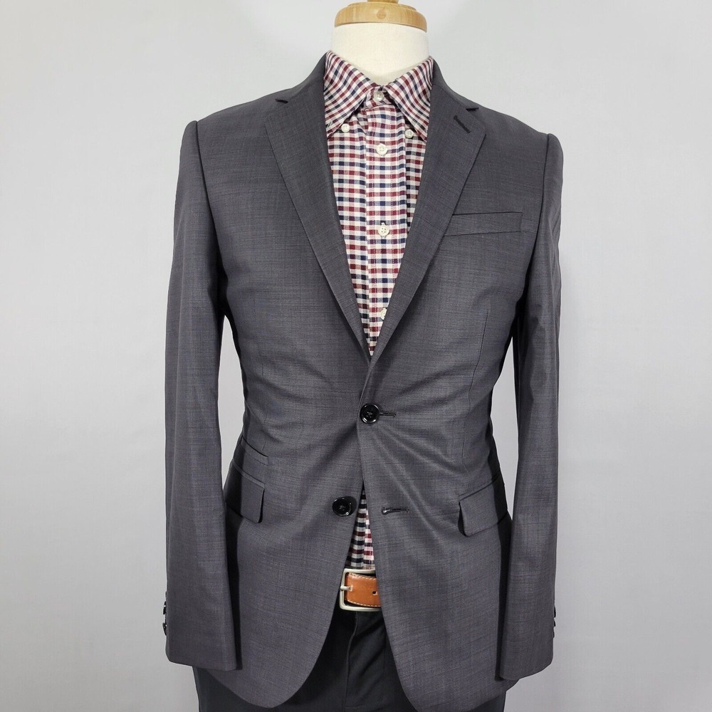 Express Mens Sport Coat Blazer Two Button Charcoal Gray Wool Spandex Slim 36S